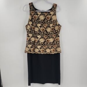 Rabbit Rabbit Rabbit Women's 14 Black Gold‎ Embroidered Floral Sleeveless Dress